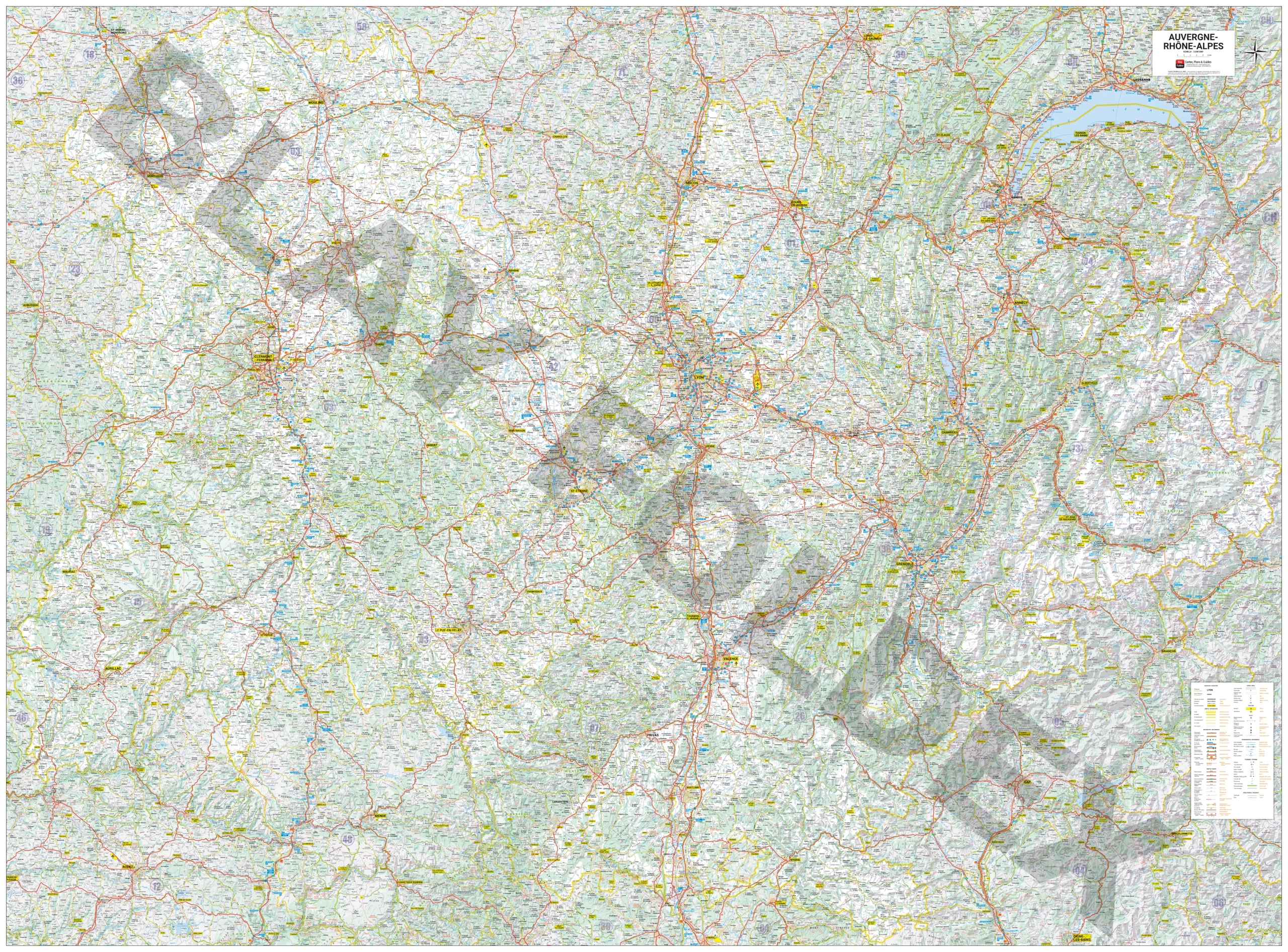 Carte routière et touristique de la région Auvergne Rhône-Alpes