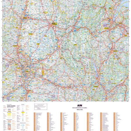 Poster de la carte routière du département de l'Ain