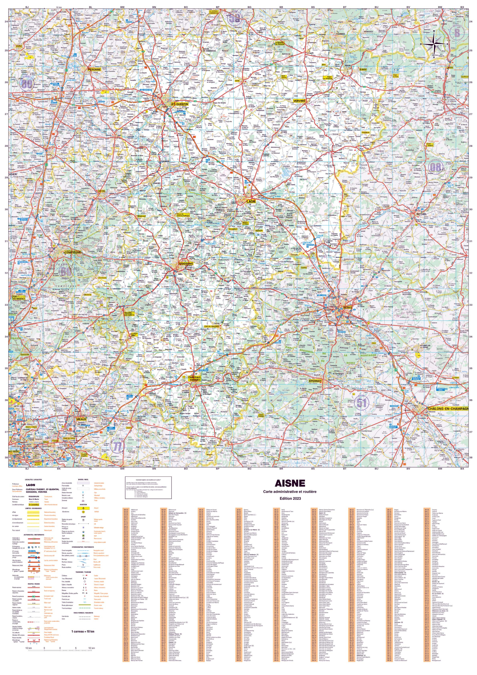 Poster de la carte routière du département de l'Aisne