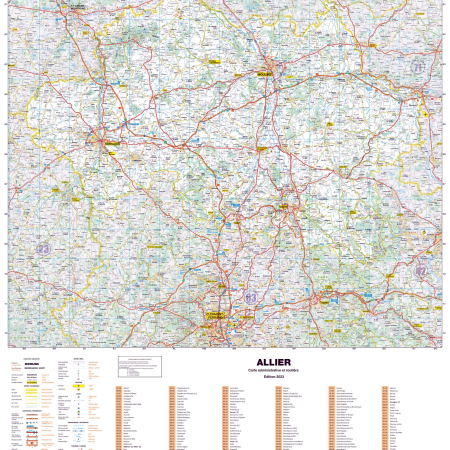 Poster de la carte routière du département de l'Allier