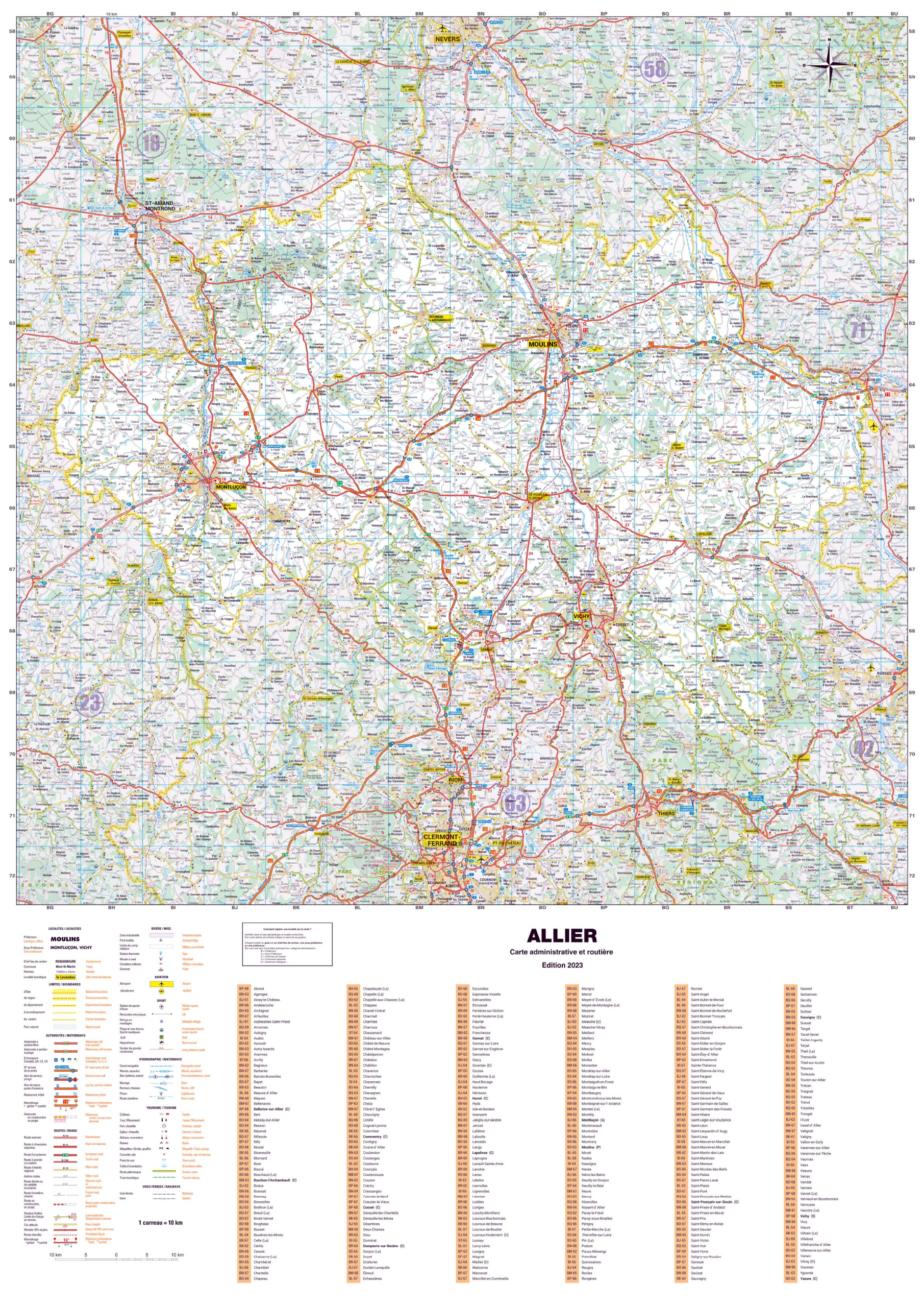 Poster de la carte routière du département de l'Allier
