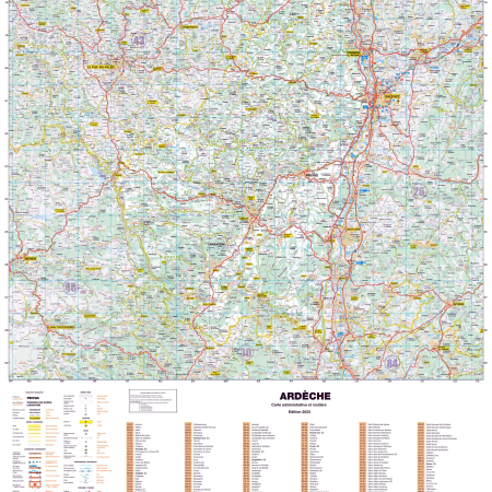 Poster de la carte routière du département de l'Ardèche