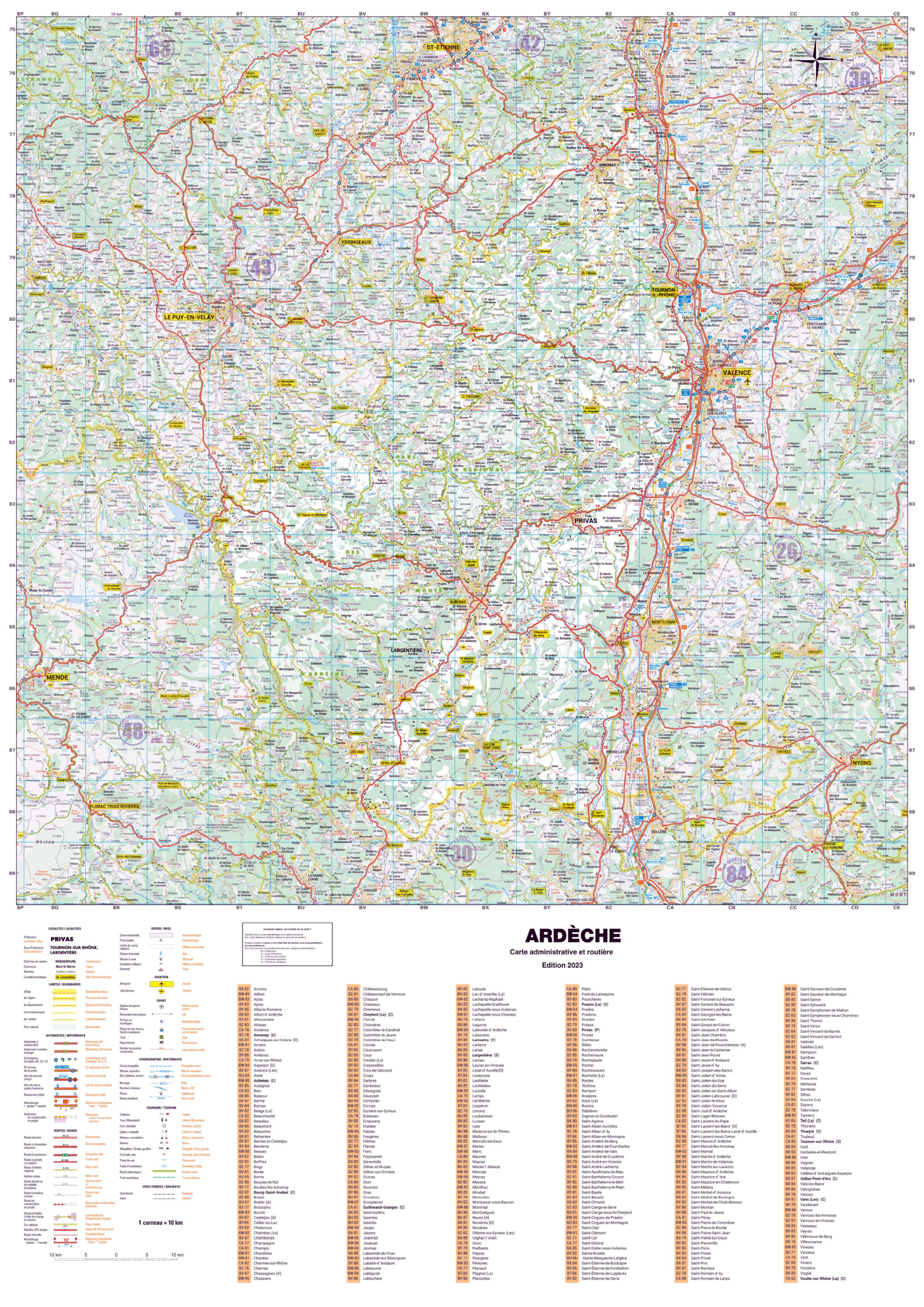 Poster de la carte routière du département de l'Ardèche