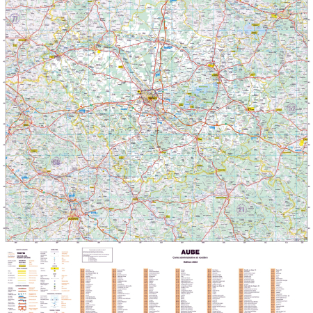 Poster de la carte routière du département de l'Aube