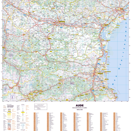 Poster de la carte routière du département de l'Aude
