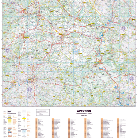 Poster de la carte routière du département de l'Aveyron