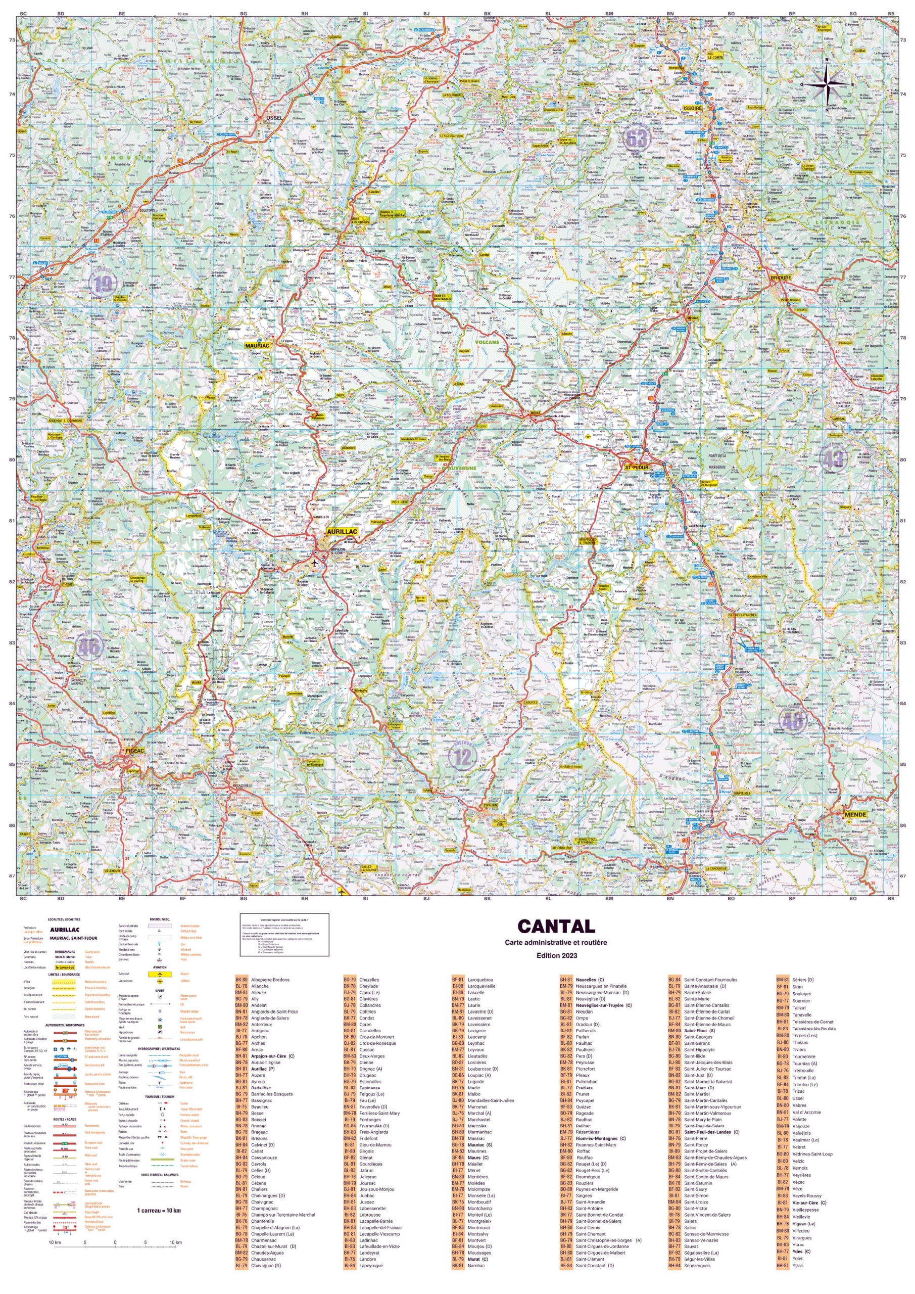 Poster de la carte routière du département du Cantal