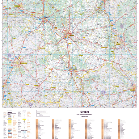 Poster de la carte routière du département du Cher