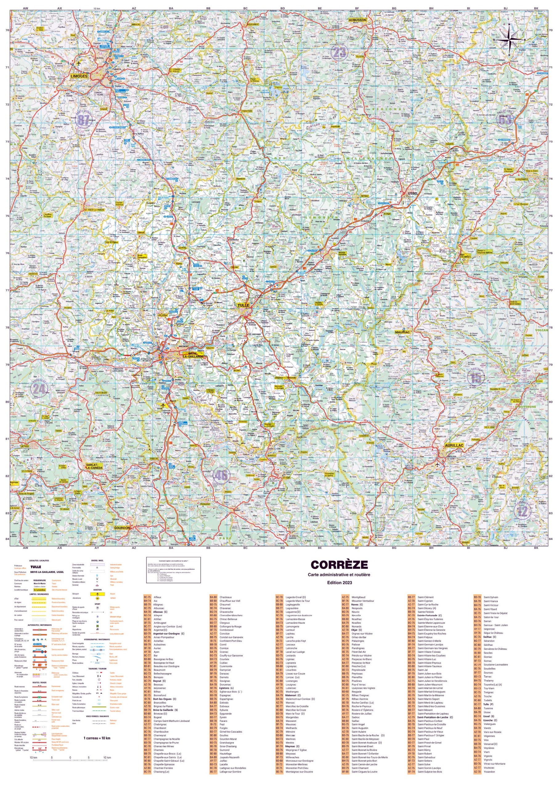 Poster de la carte routière du département de la Corrèze