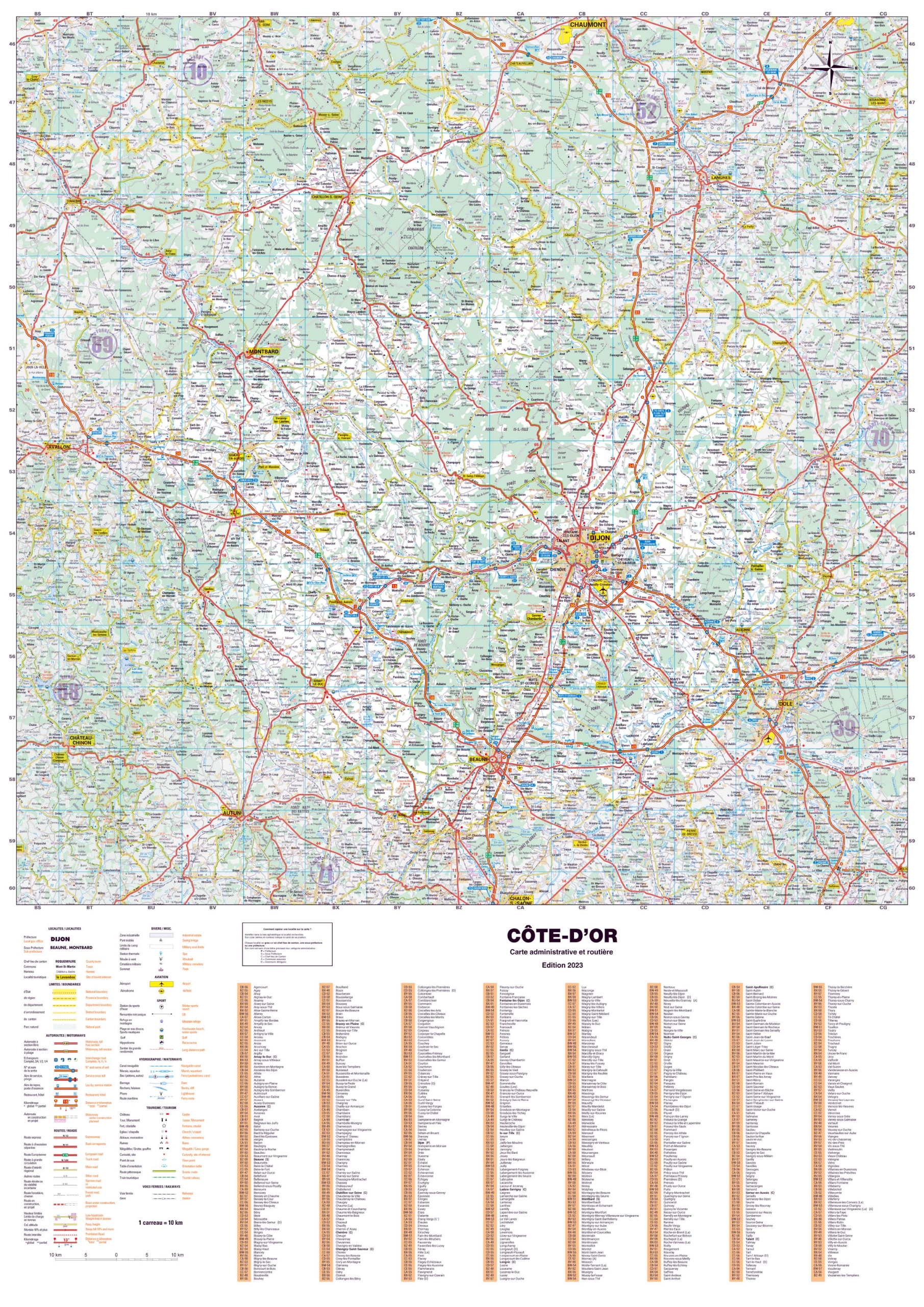 Poster de la carte routière du département de la Côte-d'Or