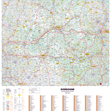 Poster de la carte routière du département de la Dordogne