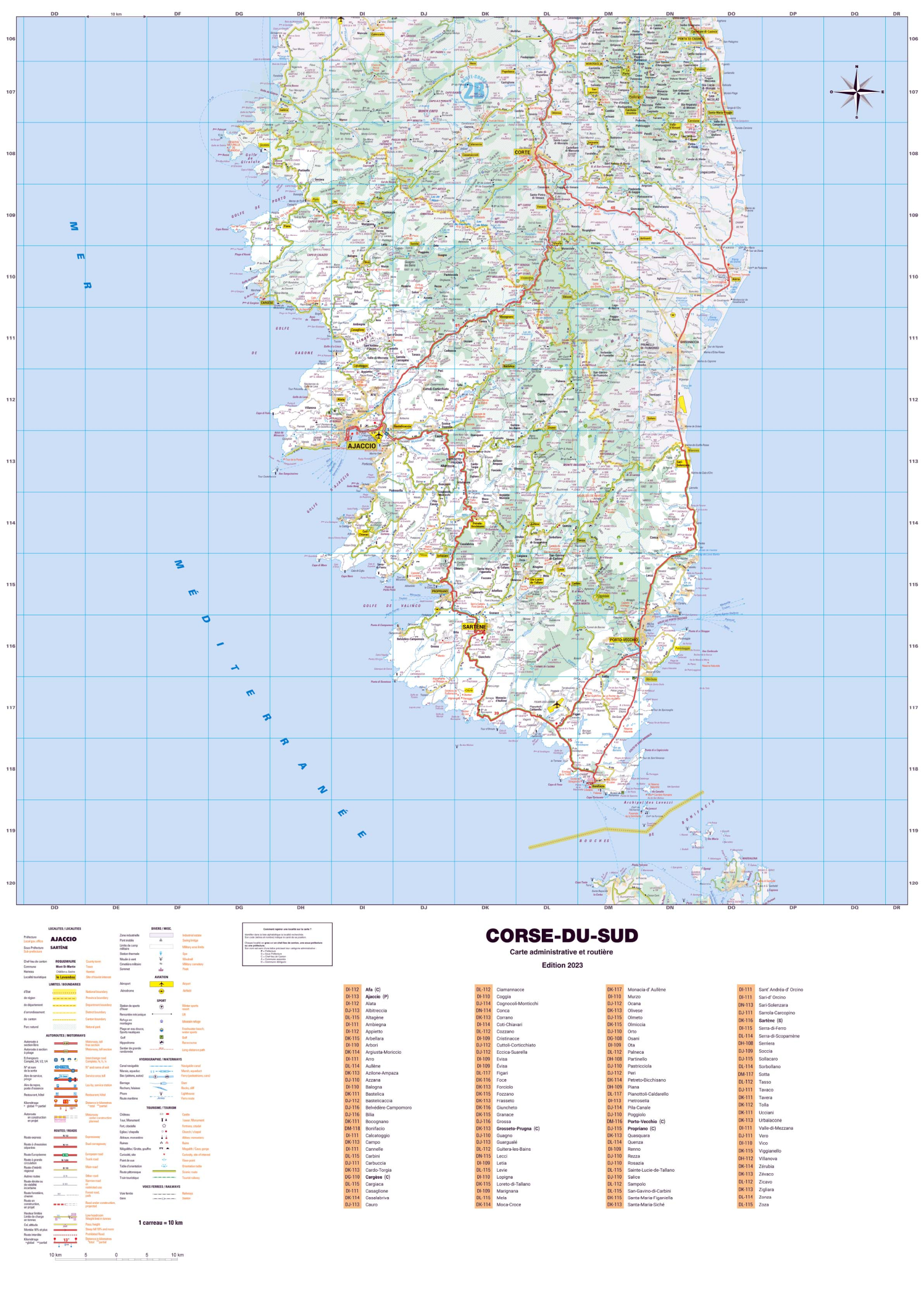 Poster de la carte routière du département de la Corse-du-Sud