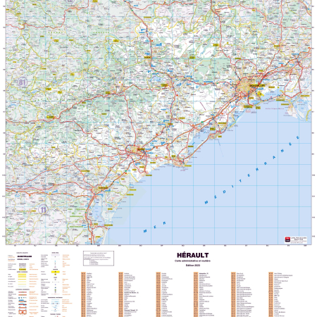 Poster de la carte routière du département de l'Hérault