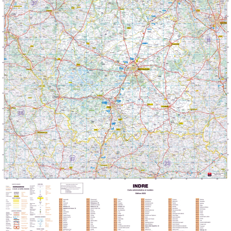 Poster de la carte routière du département de l'Indre