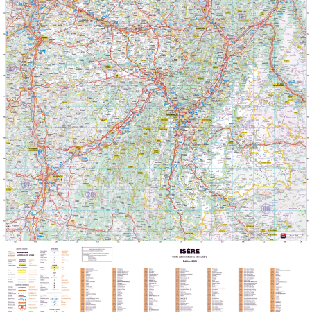 Poster de la carte routière du département de l'Isère