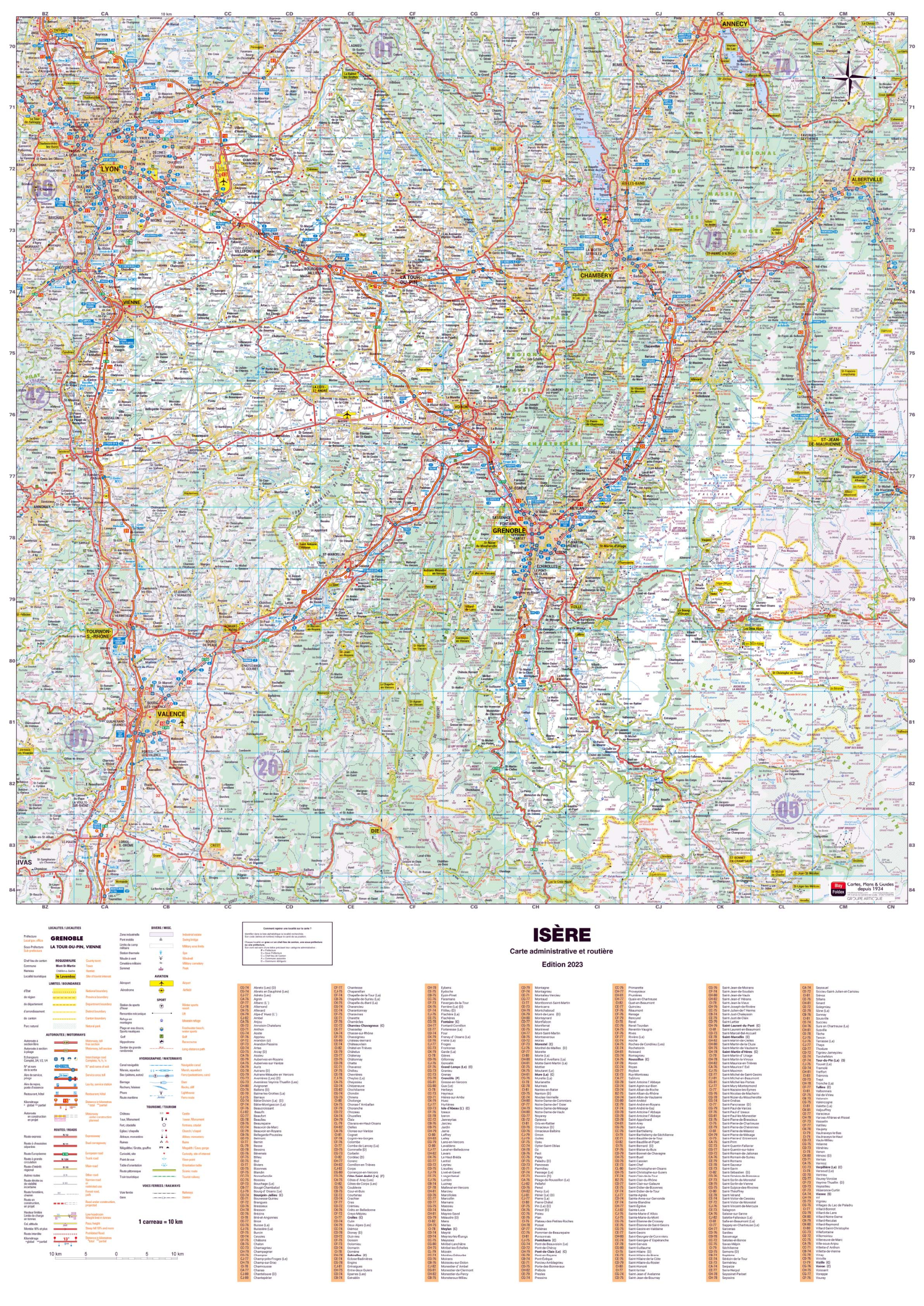 Poster de la carte routière du département de l'Isère