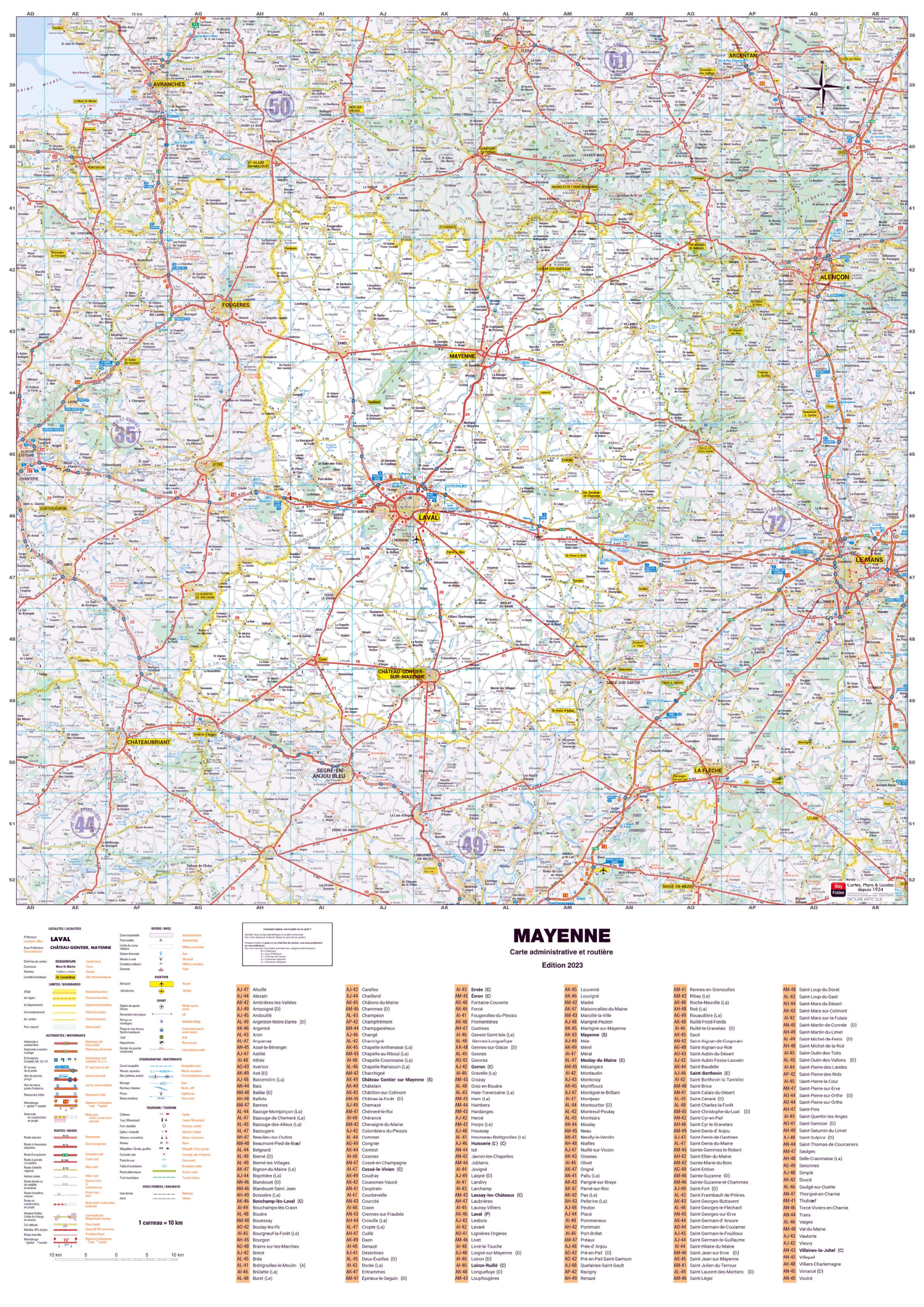 Dept_53 Poster de la carte routière du département de la Mayenne