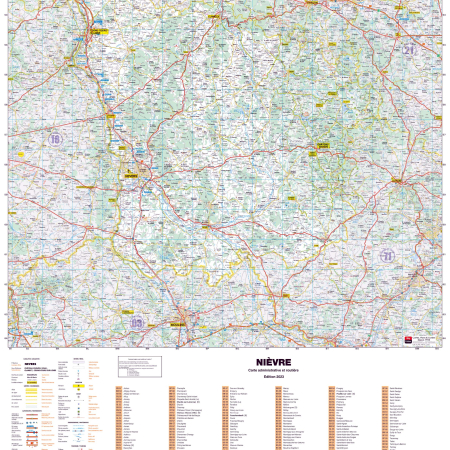 Poster de la carte routière du département de la NIèvre
