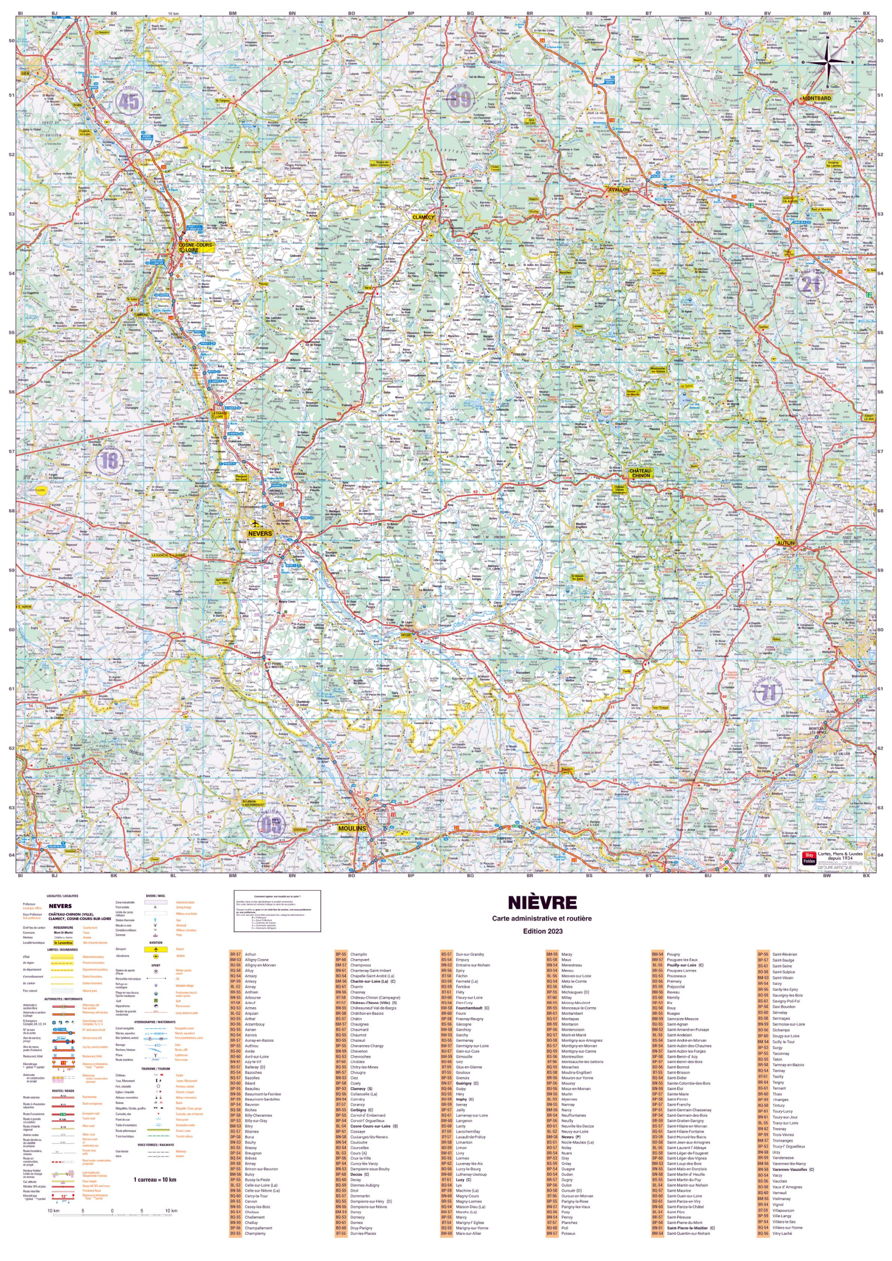Poster de la carte routière du département de la NIèvre