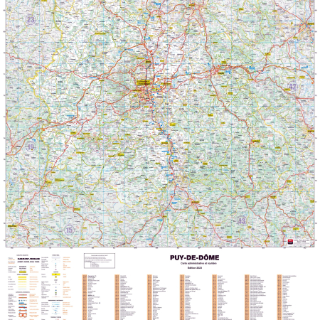 Poster de la carte routière du département du Puy-de-Dôme