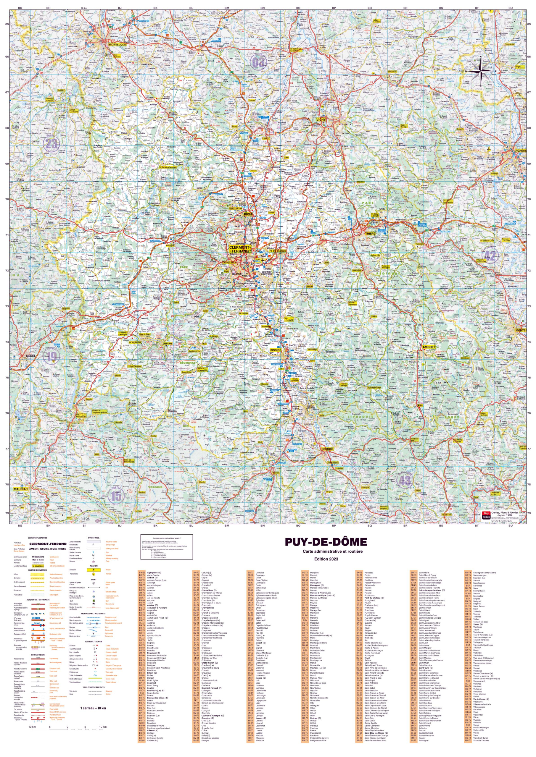Poster de la carte routière du département du Puy-de-Dôme