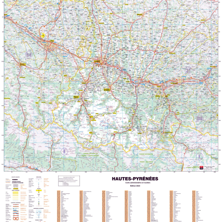 Poster de la carte routière du département des Hautes-Pyrénées