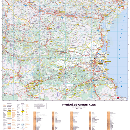 Poster de la carte routière du département des Pyrénées-Orientales