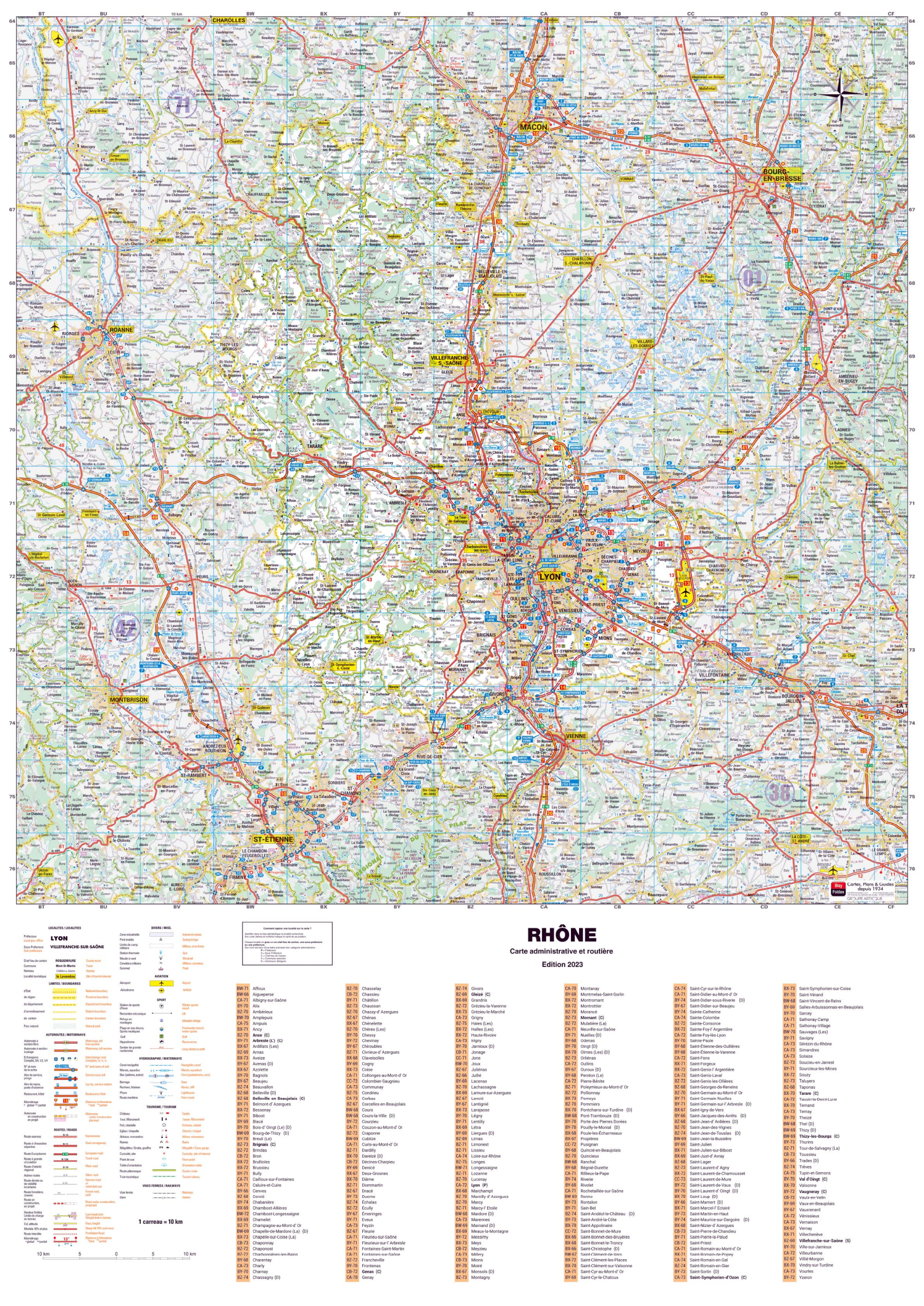 Dept_69 Poster de la carte routière du département du Rhône