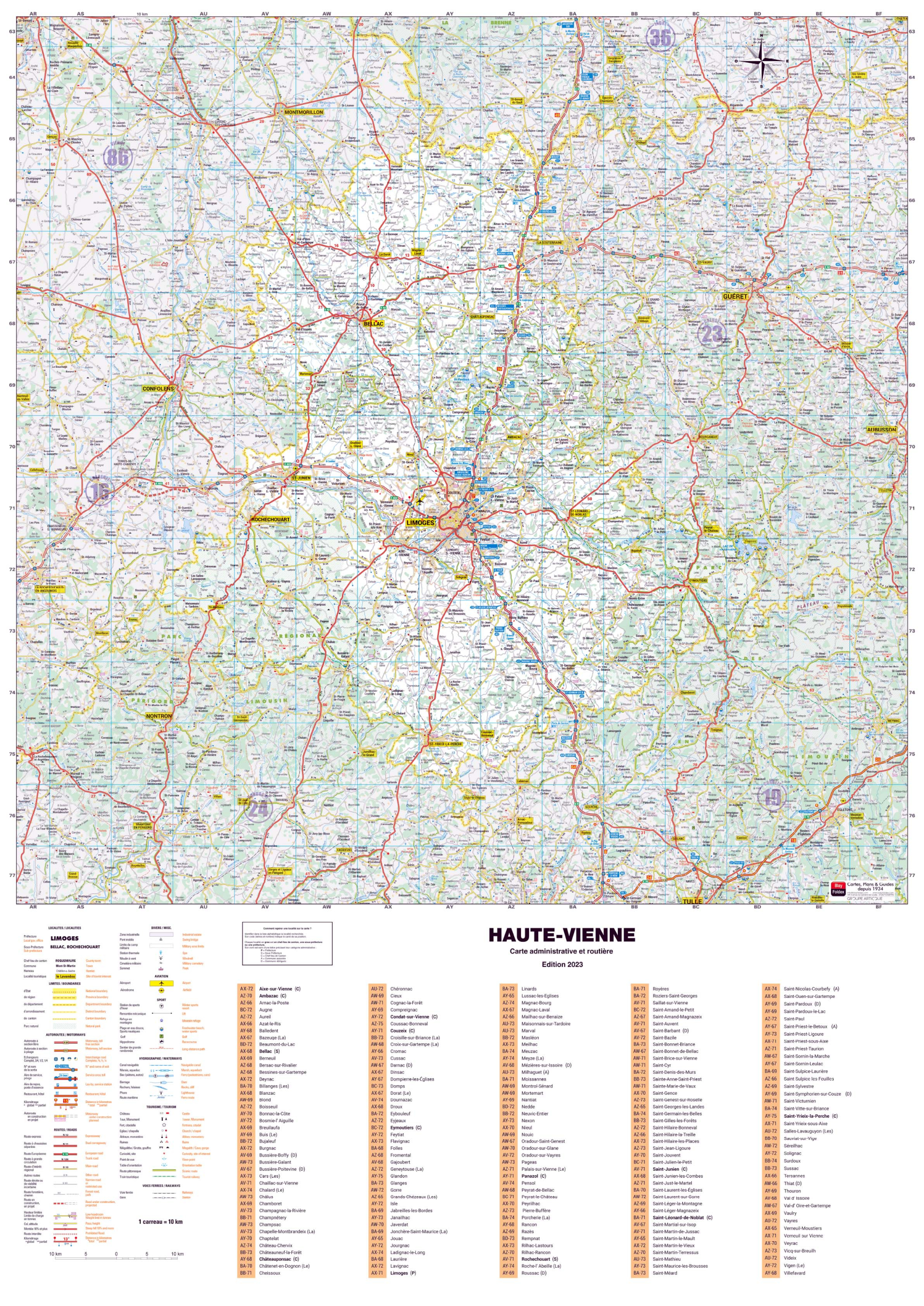 Dept_87 Poster de la carte routière du département de la Haute-Vienne