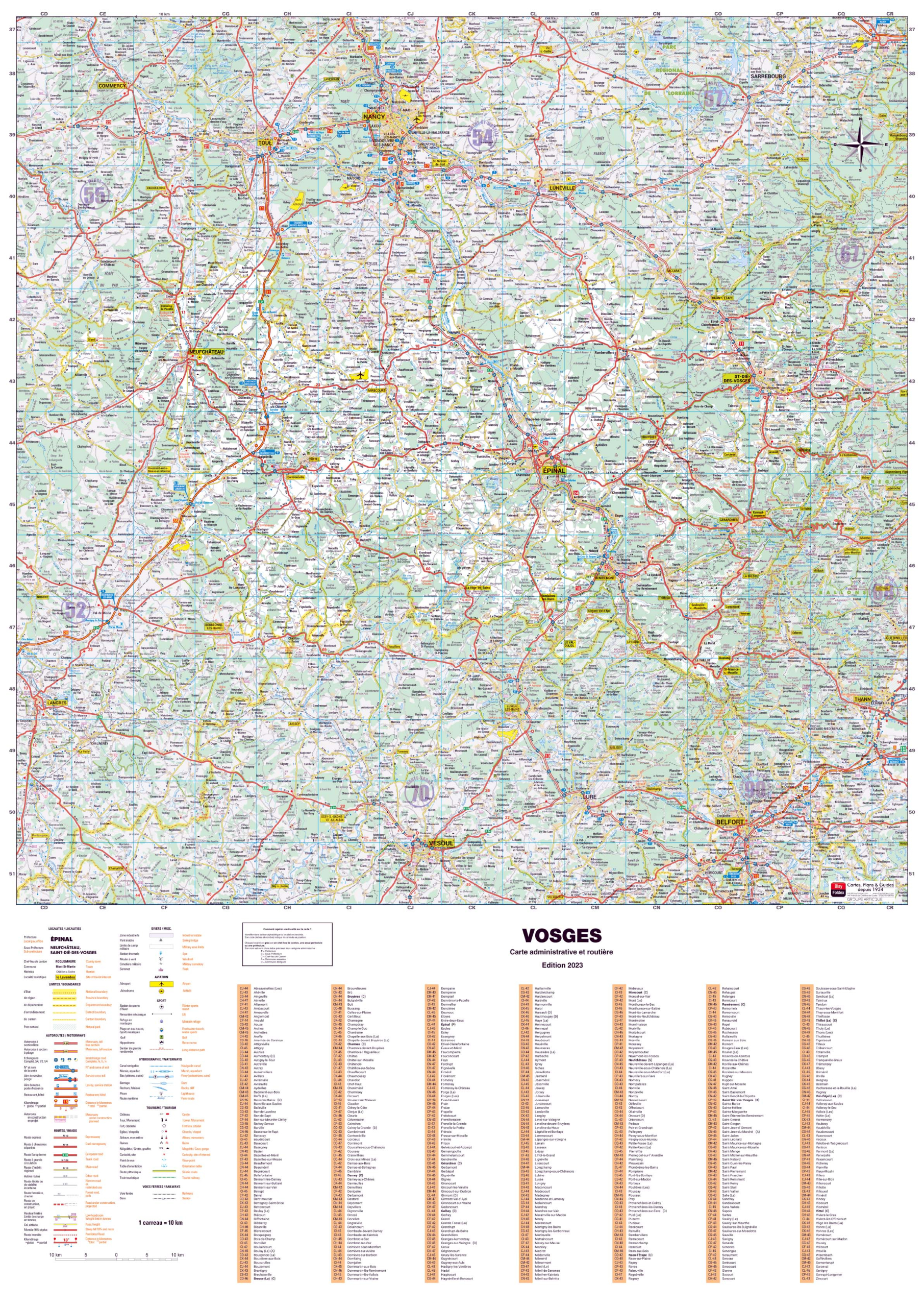 Poster de la carte routière du département des Vosges