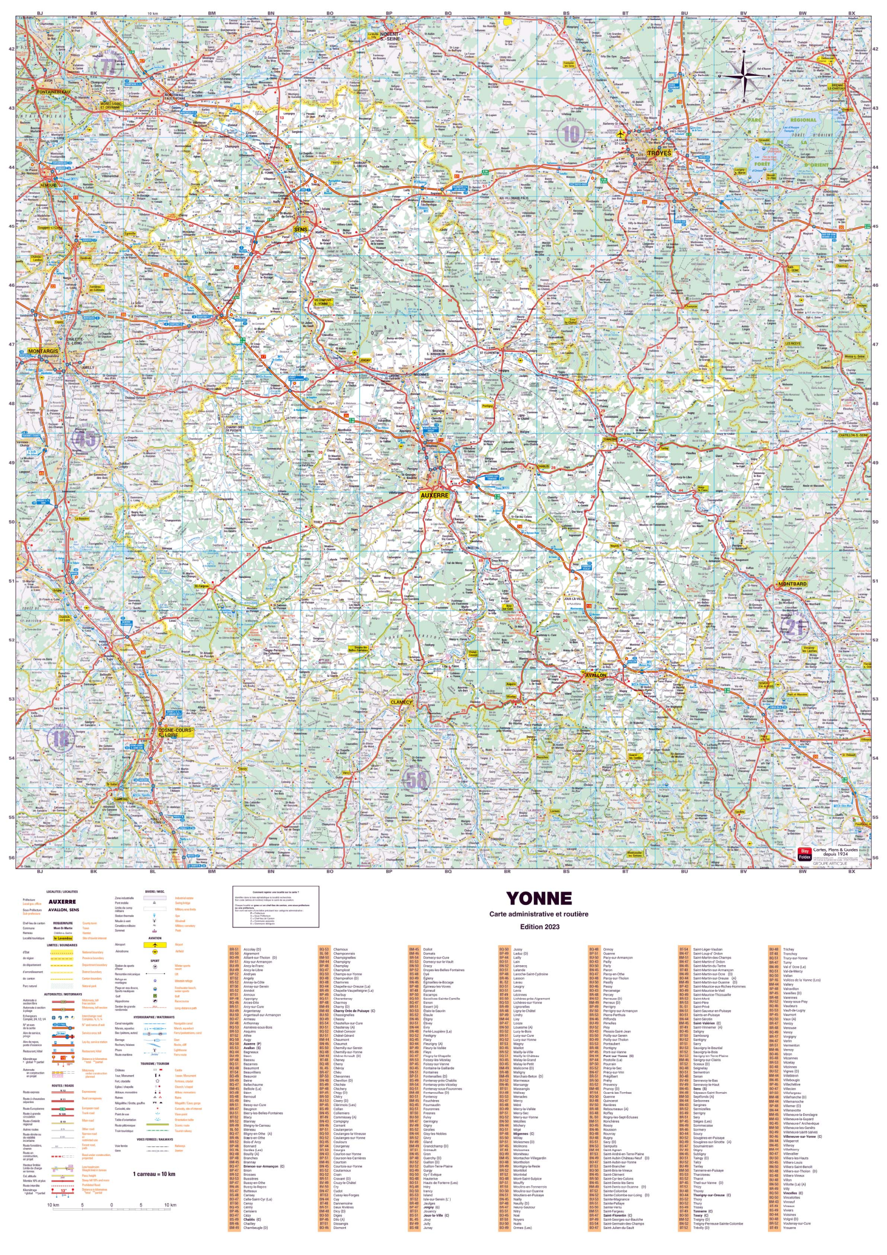 Dept_89 Poster de la carte routière du département de l'Yonne