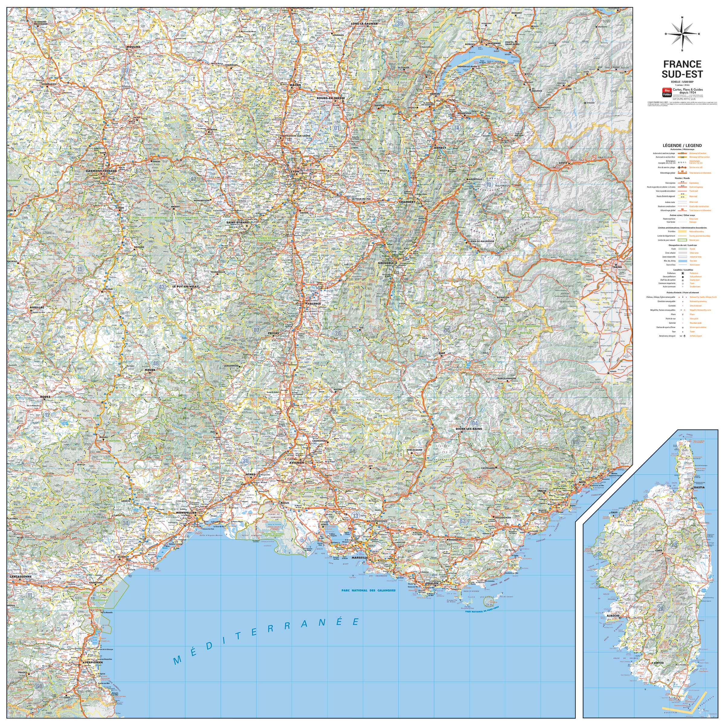 Carte de France quart sud-est - 2021 - Blay-Foldex